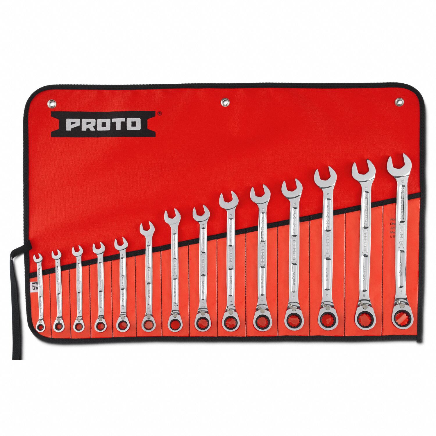 Combination Wrench Set: Alloy Steel, Chrome, 14 Tools, 6 mm to19 mm Range of Head Sizes, Std