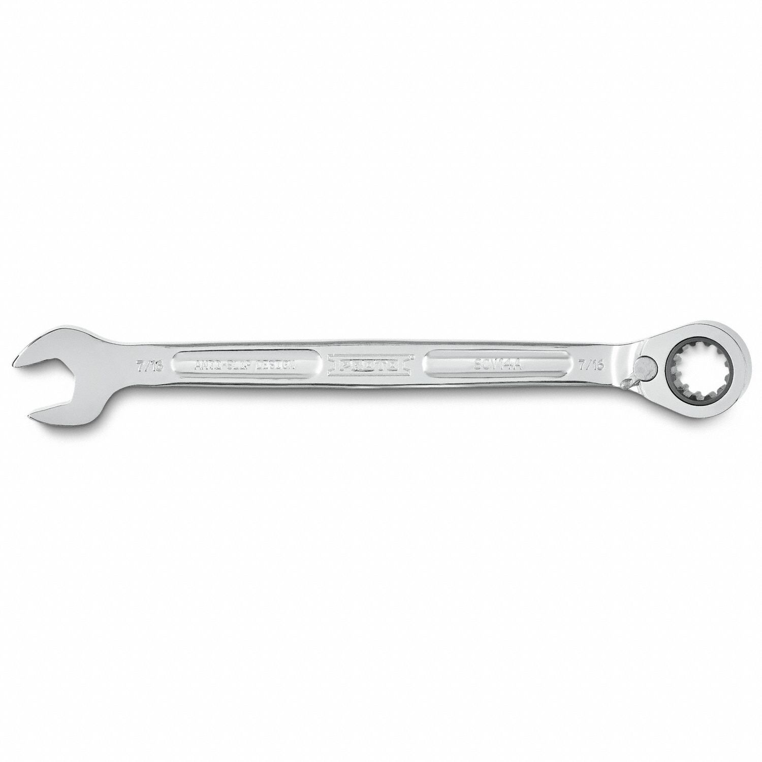 Combination Wrenches: Alloy Steel, Full Polish Chrome, 7/16 in Head Size, 6 7/8 in Overall Lg