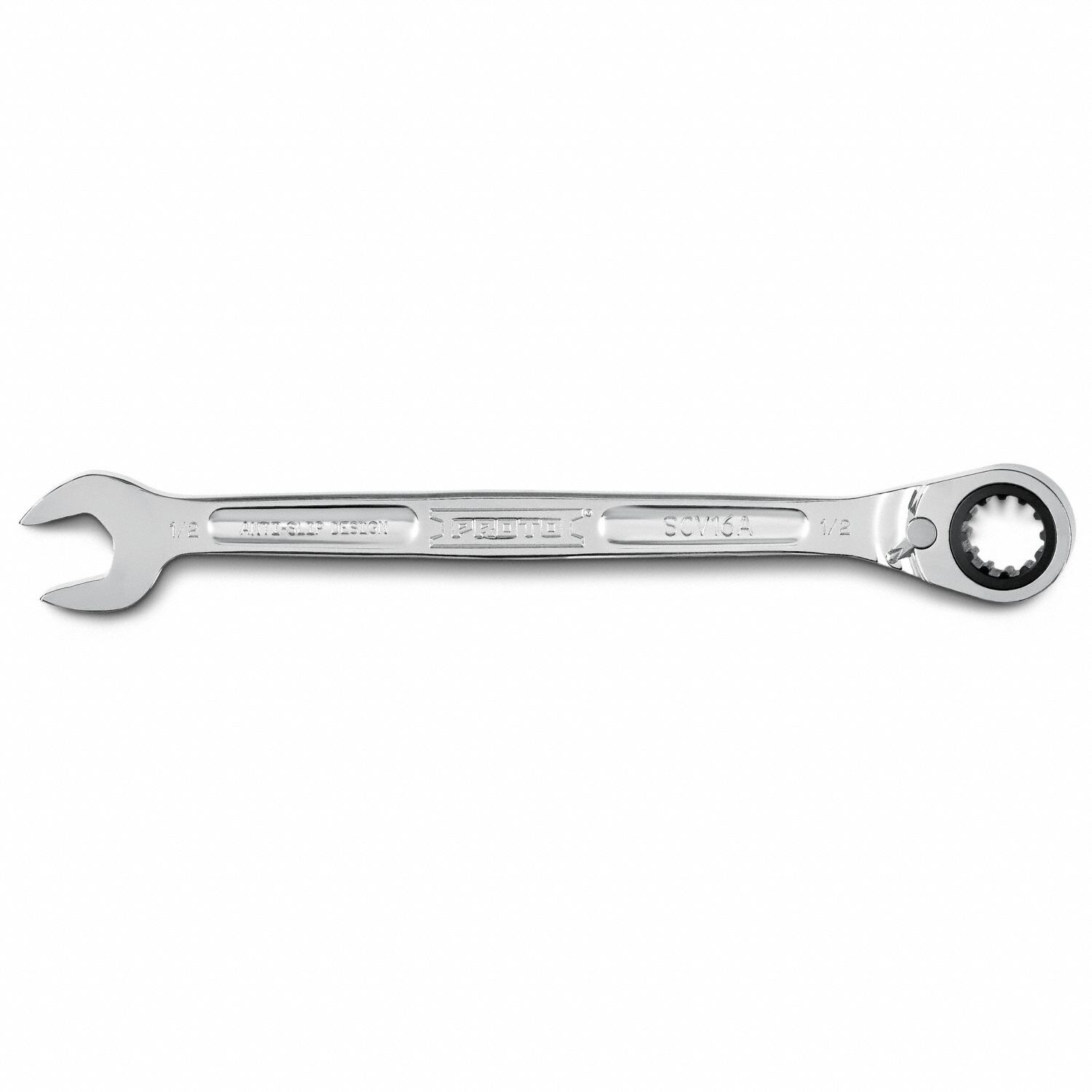 Combination Wrenches: Alloy Steel, Full Polish Chrome, 1/2 in Head Size, 7 7/8 in Overall Lg