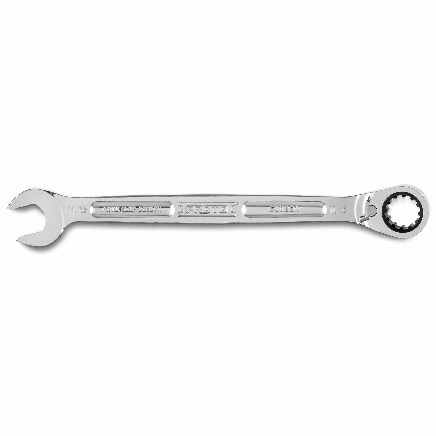 Combination Wrenches: Alloy Steel, Full Polish Chrome, 11/16 in Head Size, Std, Reversing