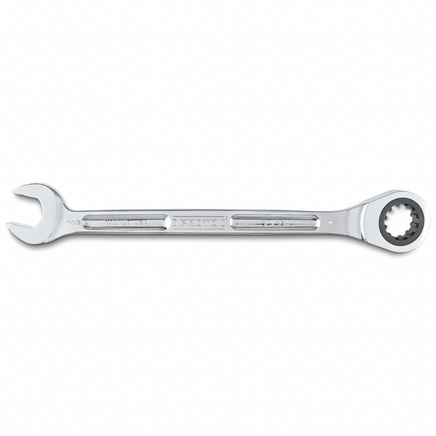 Combination Wrenches: Alloy Steel, Full Polish Chrome, 1 1/8 in Head Size, Std, Reversing