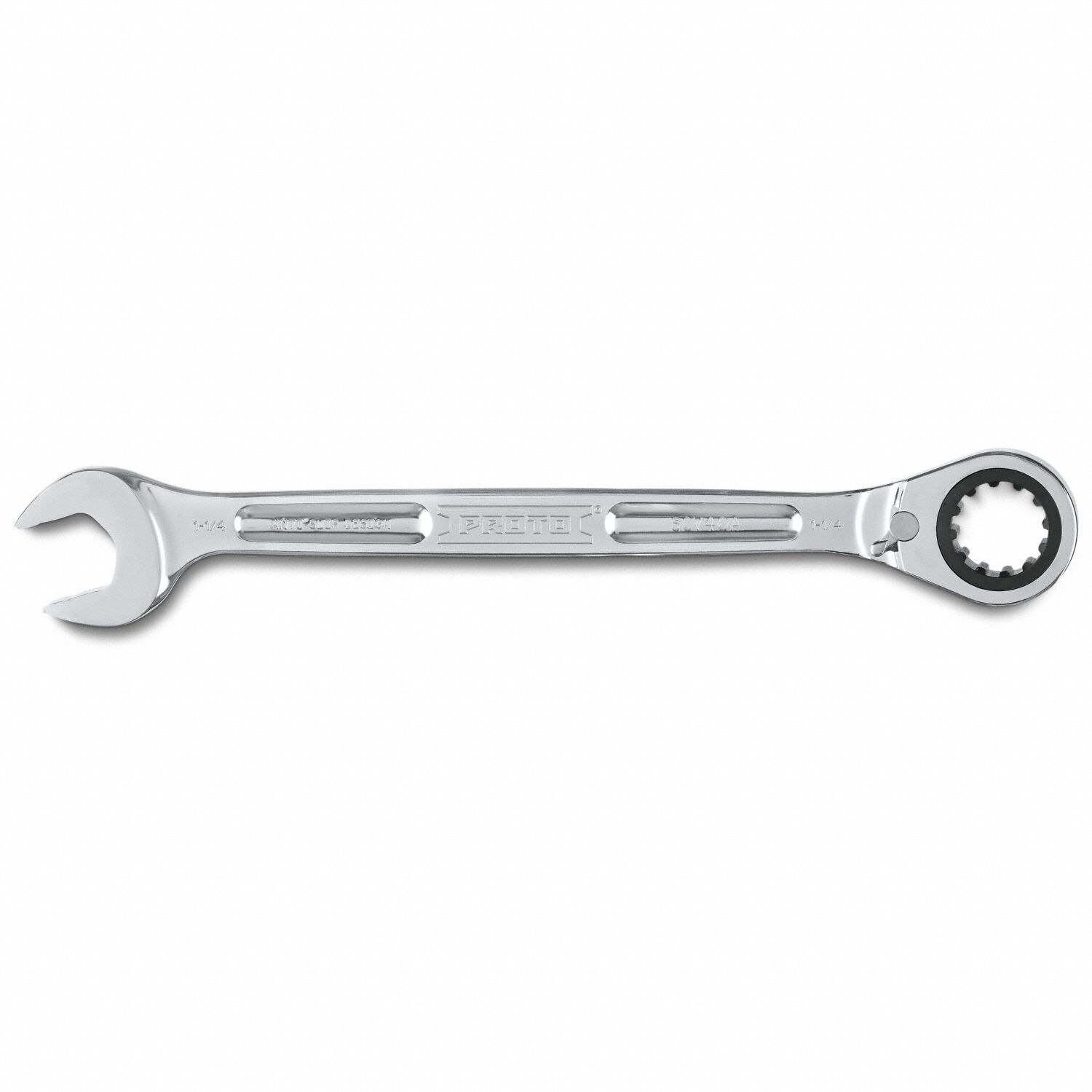 Combination Wrenches: Alloy Steel, Full Polish Chrome, 1 1/4 in Head Size, Std, Reversing