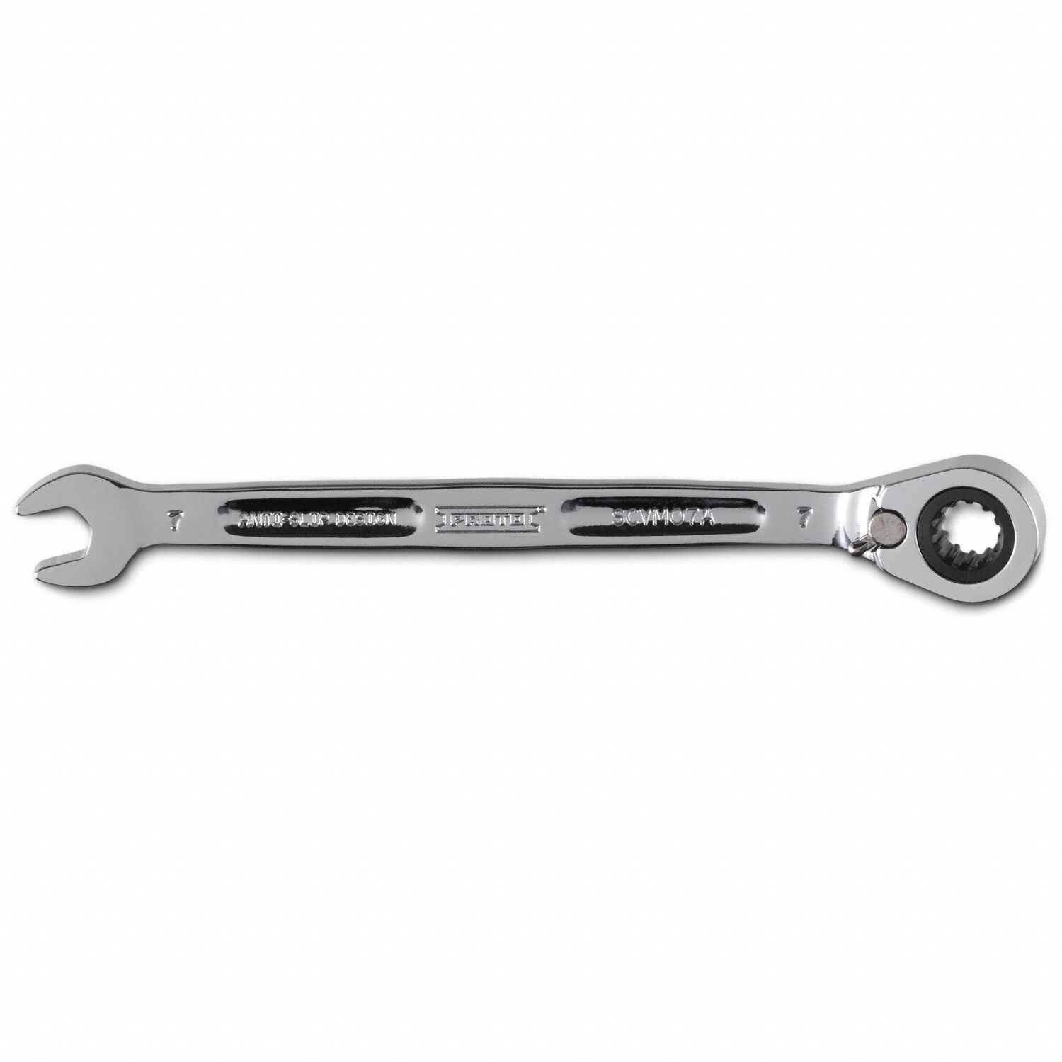 Combination Wrenches: Alloy Steel, Full Polish Chrome, 7 mm Head Size, 5 1/8 in Overall Lg