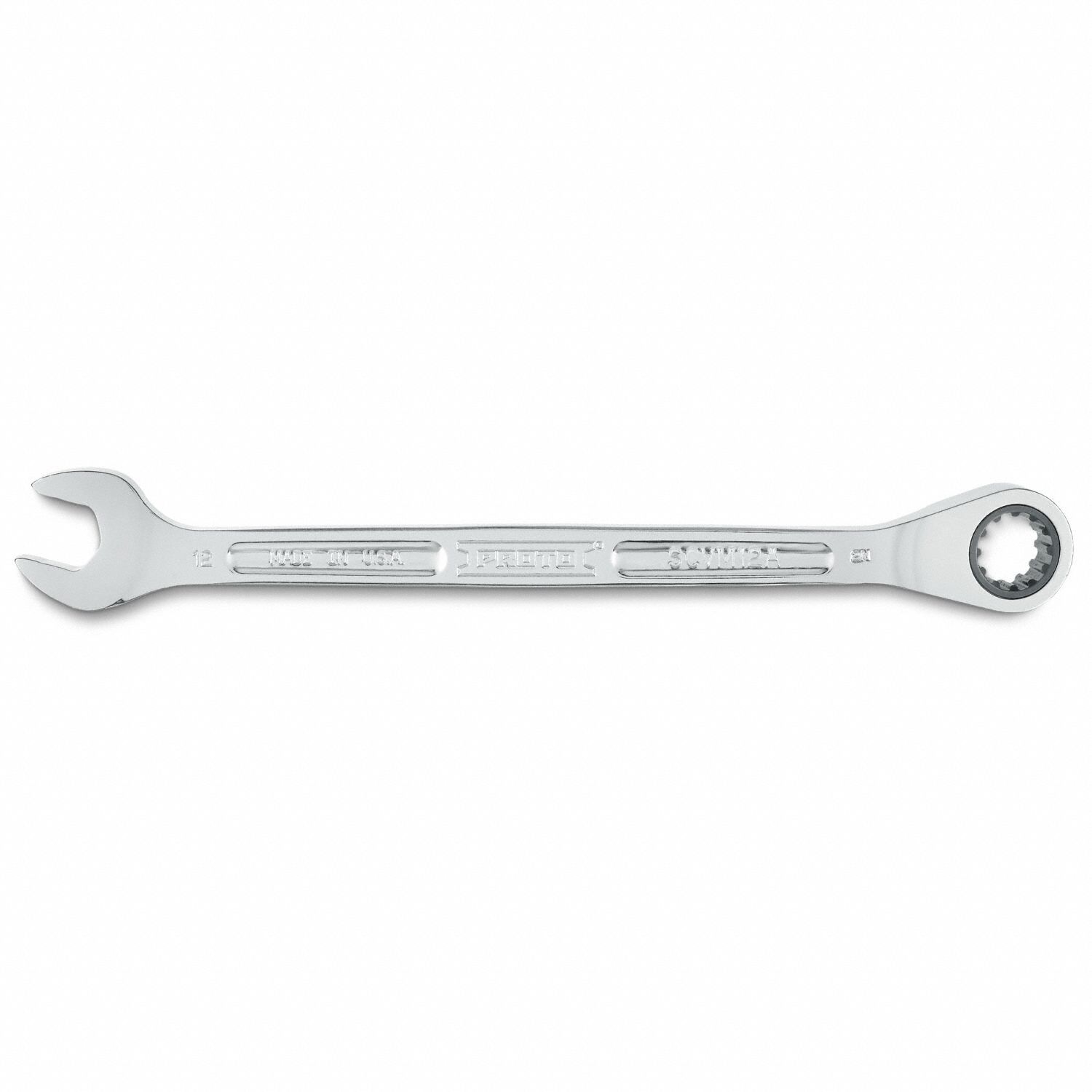 Combination Wrenches: Alloy Steel, Full Polish Chrome, 12 mm Head Size, 7 3/8 in Overall Lg
