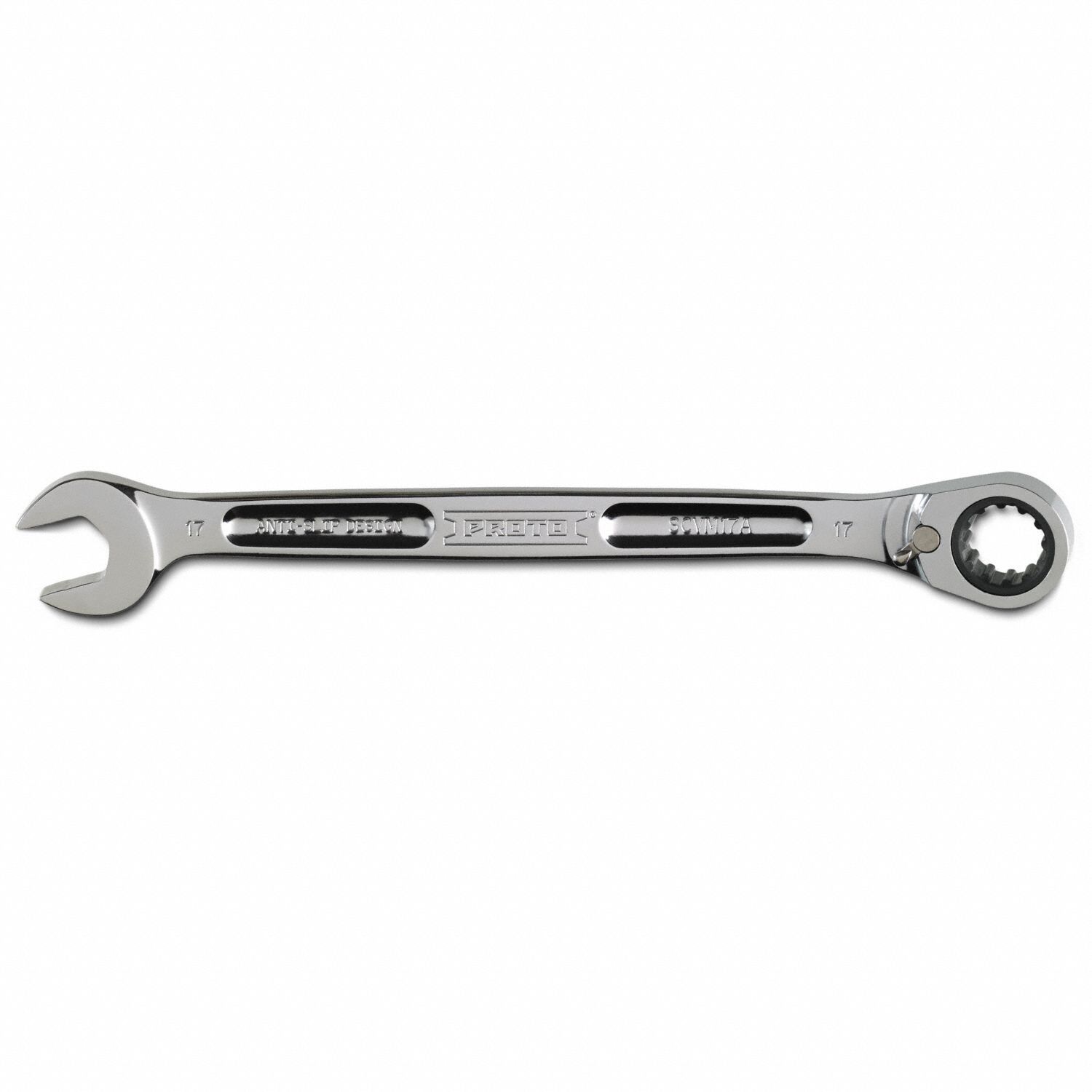 Combination Wrenches: Alloy Steel, Full Polish Chrome, 17 mm Head Size, 10 1/4 in Overall Lg