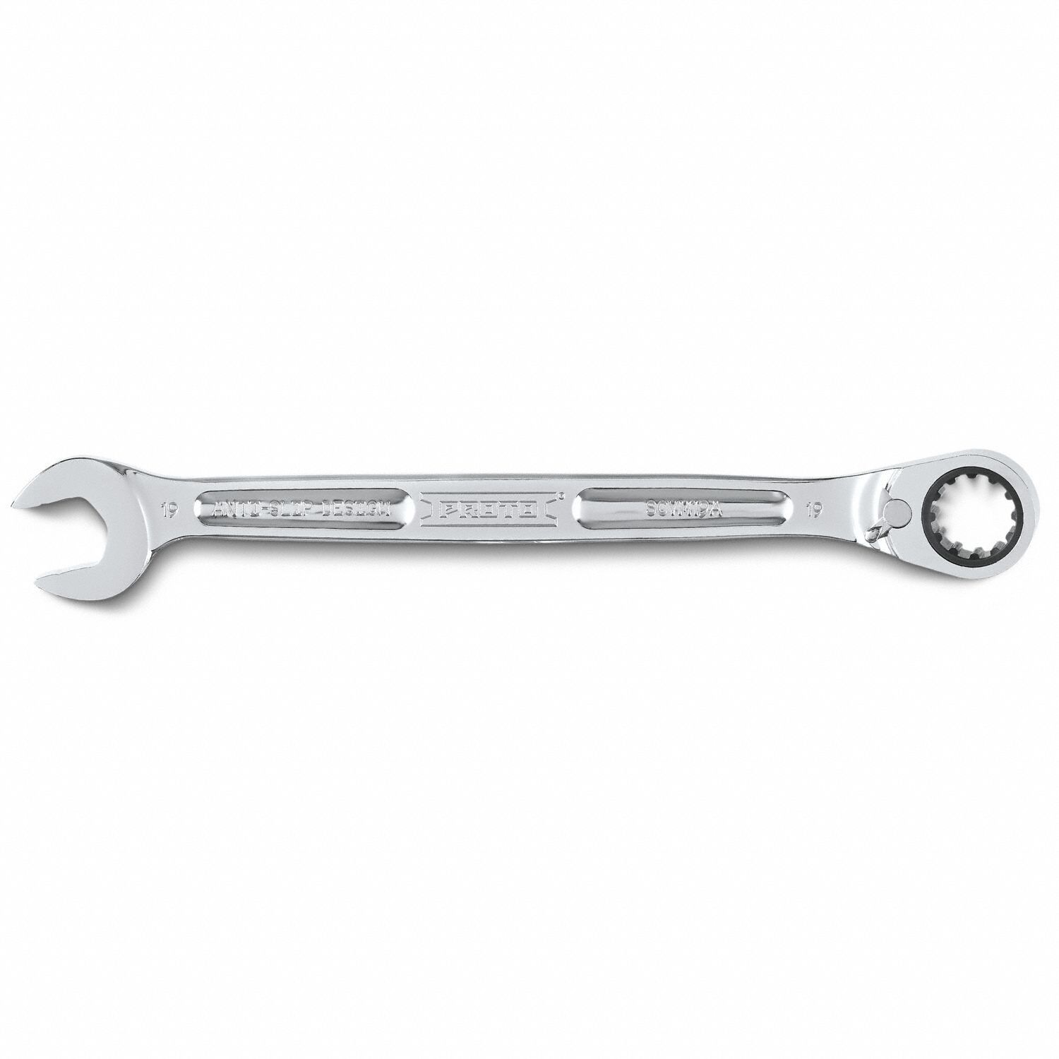 Combination Wrenches: Alloy Steel, Full Polish Chrome, 19 mm Head Size, 11 in Overall Lg, Std