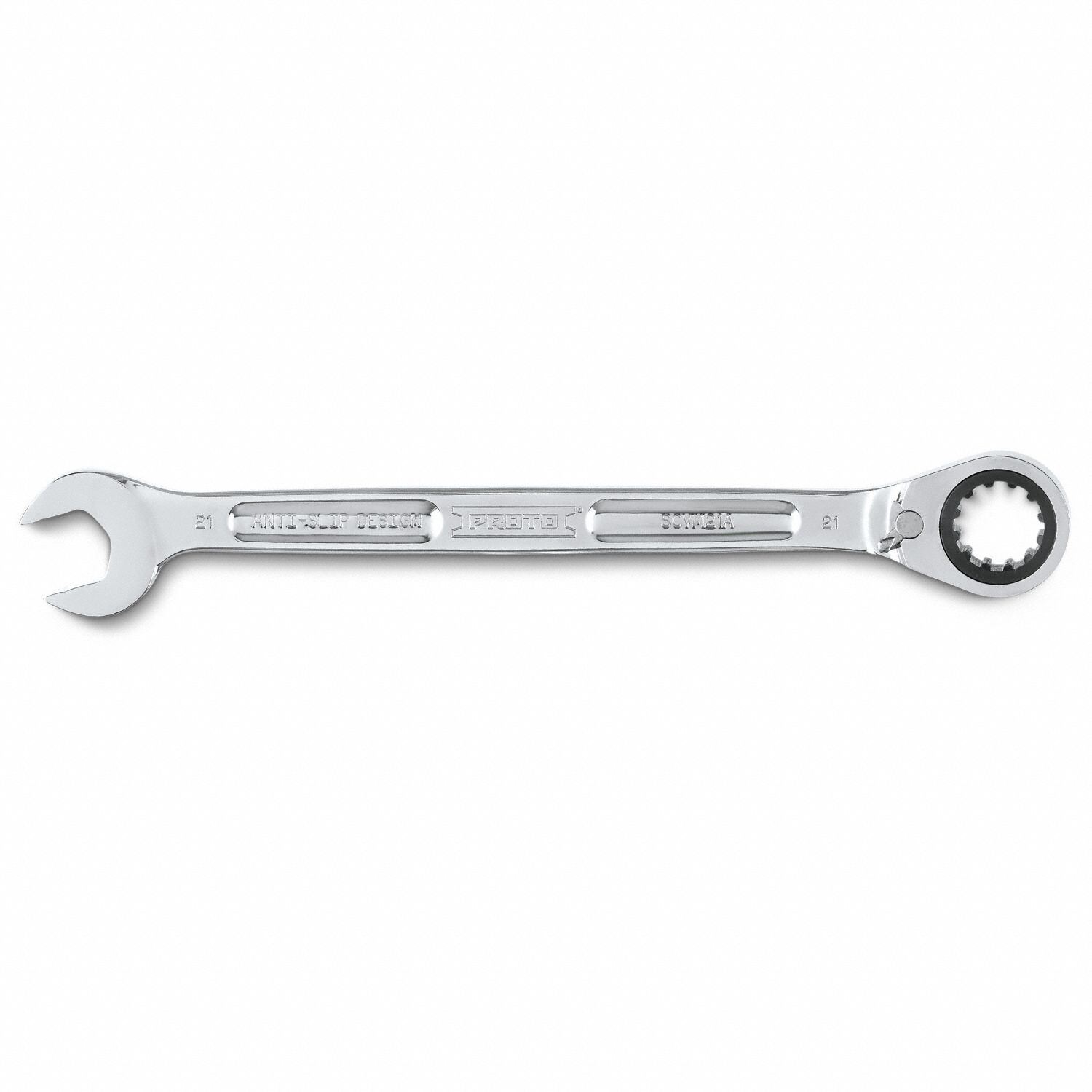 Combination Wrenches: Alloy Steel, Full Polish Chrome, 21 mm Head Size, 11 3/4 in Overall Lg