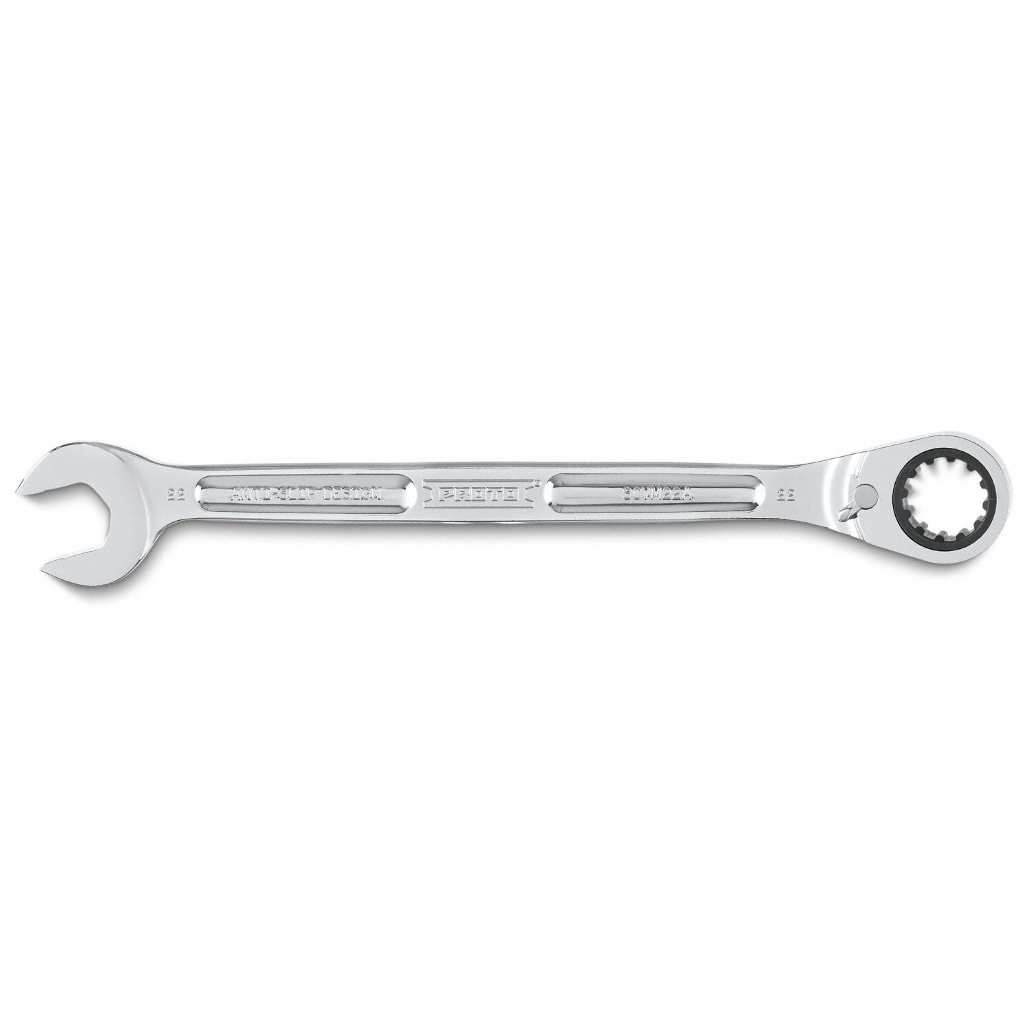 Combination Wrenches: Alloy Steel, Full Polish Chrome, 22 mm Head Size, 12 1/2 in Overall Lg