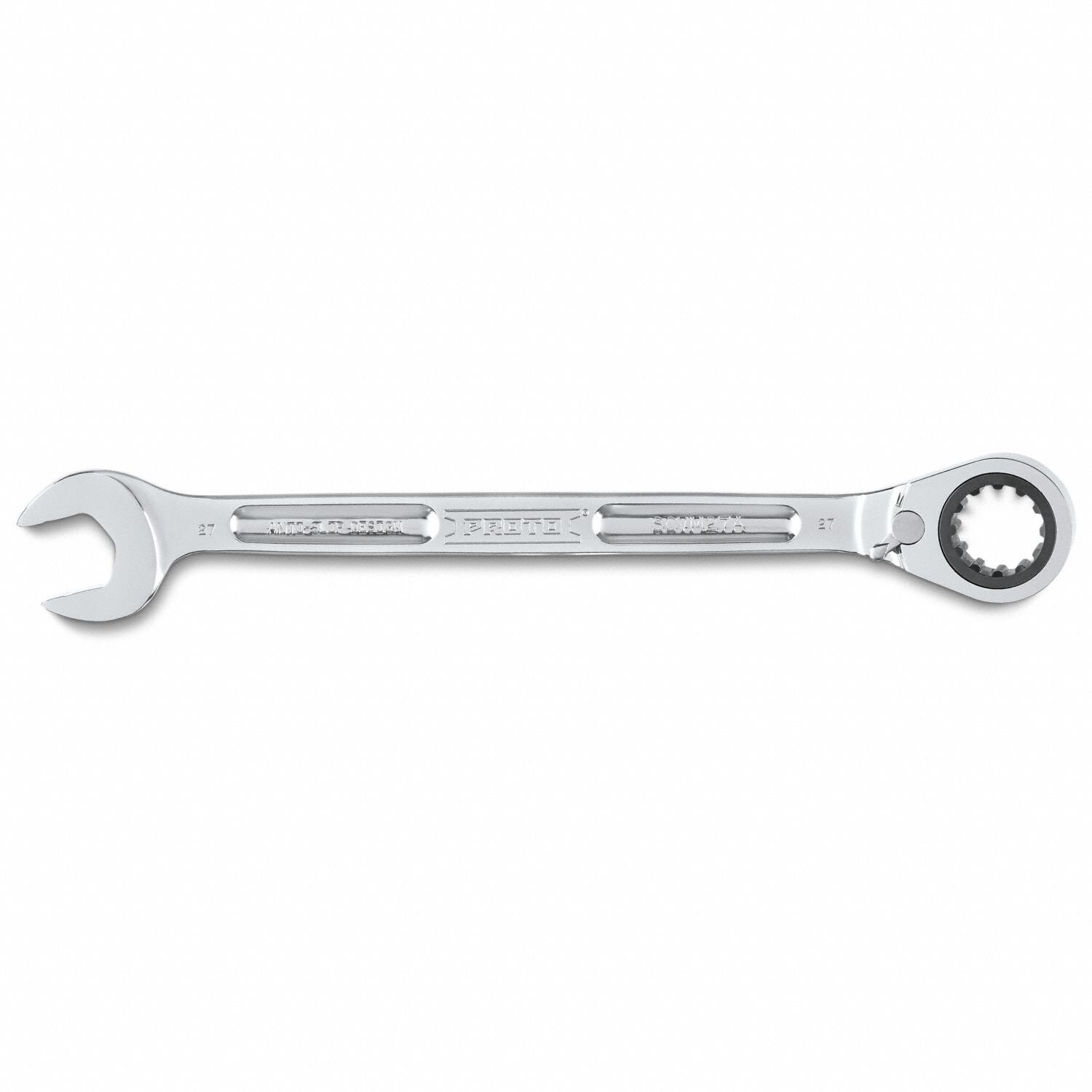 Combination Wrenches: Alloy Steel, Full Polish Chrome, 27 mm Head Size, 14 7/8 in Overall Lg