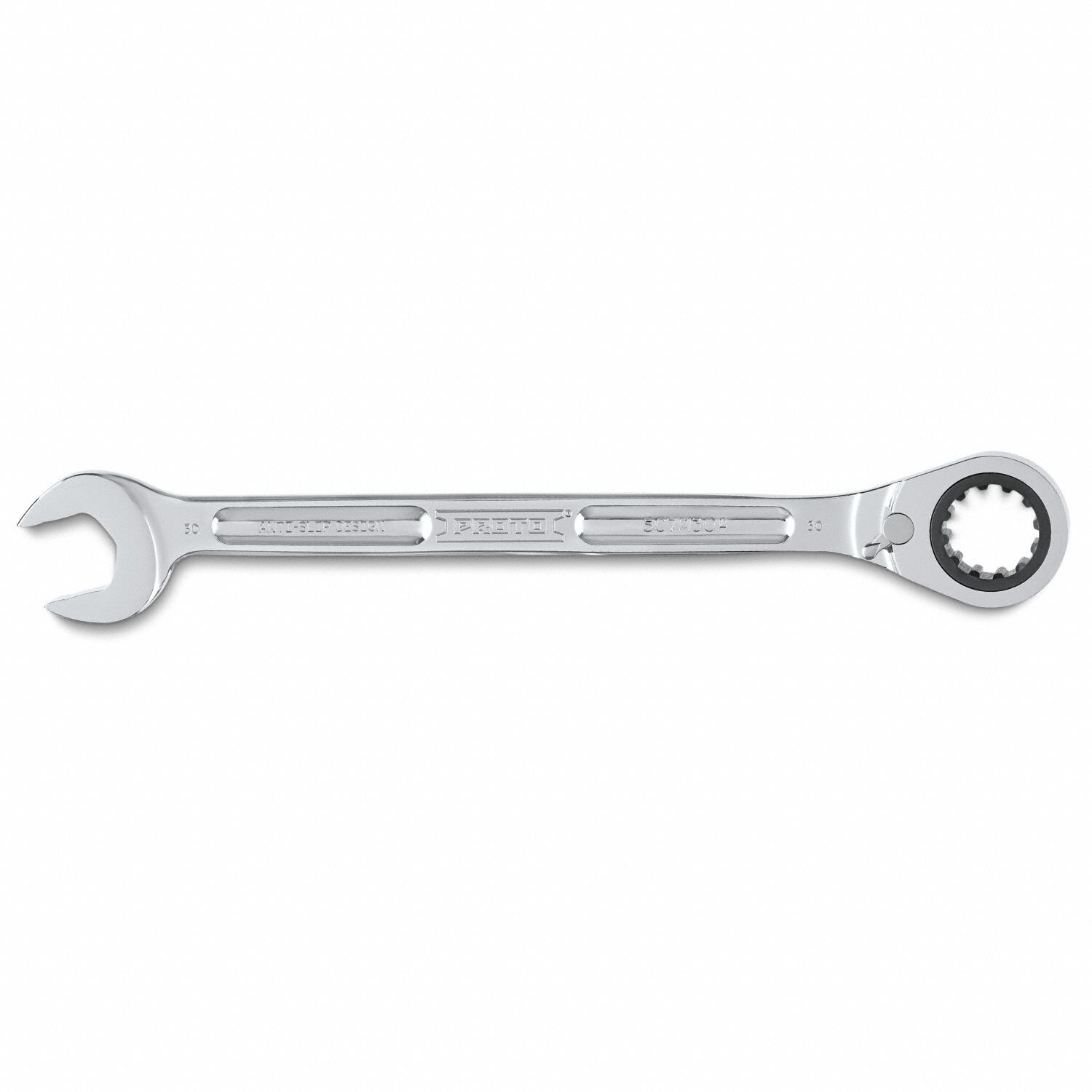 Combination Wrenches: Alloy Steel, Full Polish Chrome, 30 mm Head Size, 15 3/4 in Overall Lg