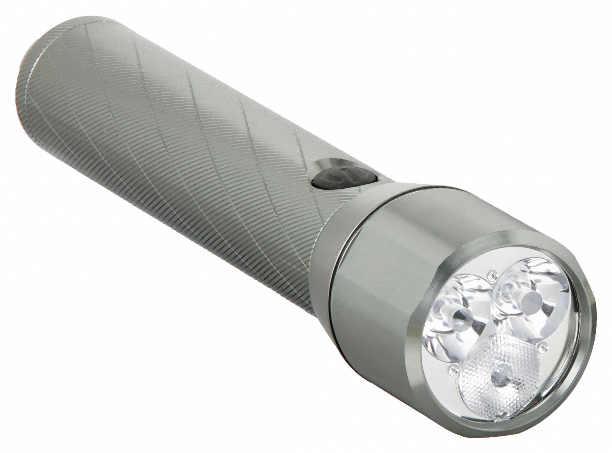 HANDHELD LED FLASHLIGHT, RECHARGEABLE, 1000 LUMENS, 4 HR BATTERY, 200 M BEAM, SILVER, ALUMINUM