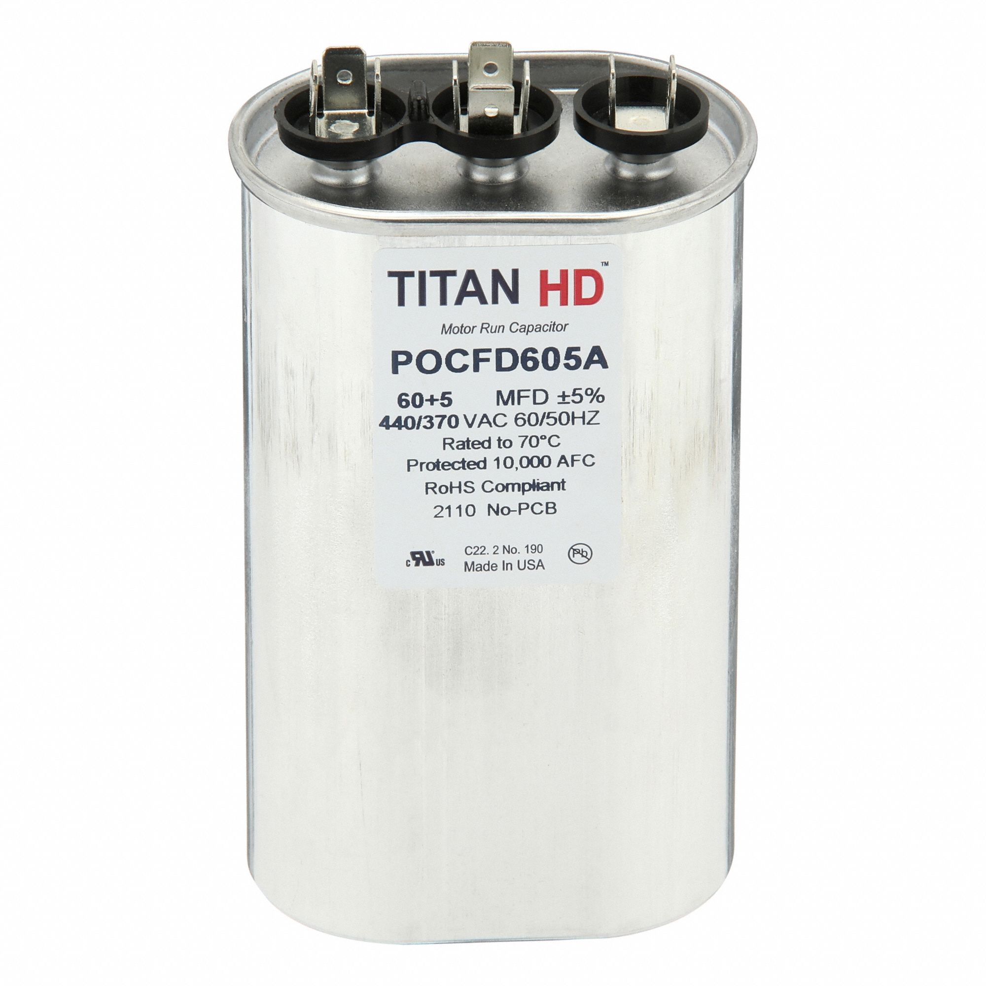 TITAN HD 60/5 MFD 440/370V AC Motor Dual Run Capacitor
