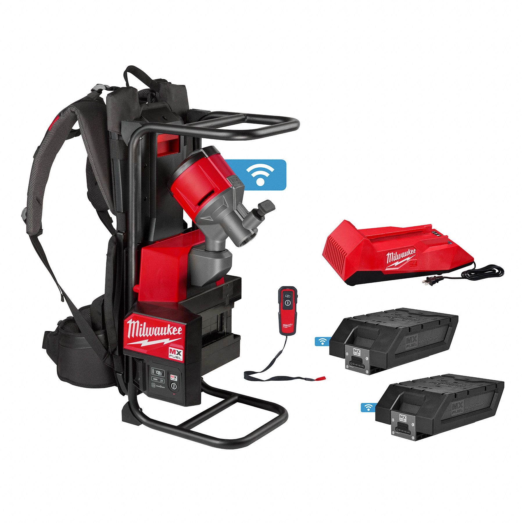 CONCRETE VIBRATOR, REDLITHIUM, BACKPACK, 72V, 6 AH, 21 FT SHAFT, 2½ IN HEAD DIA, 11000 VPM