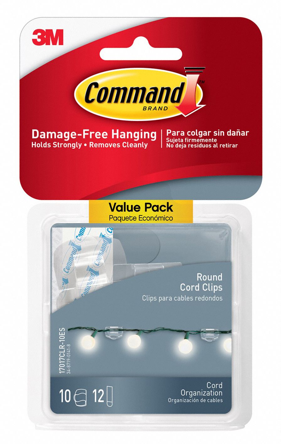 Command Cord Clips with Clear Adhesive, Round Cords, S - 4 count