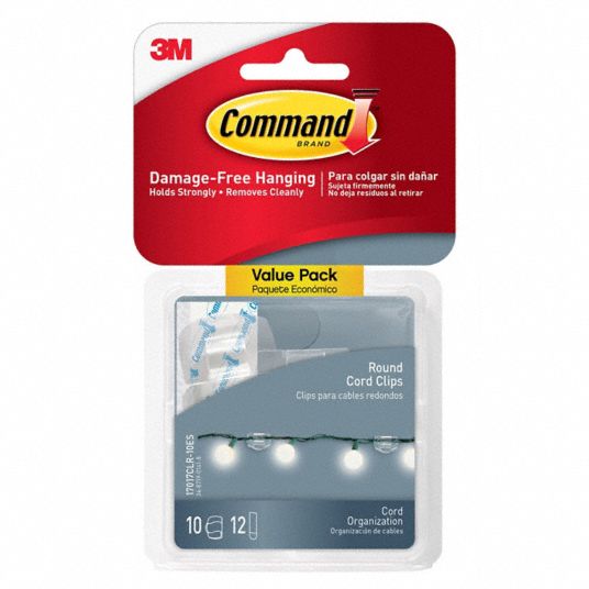 COMMAND, 0 Hooks, Plastic, Clear Round Cord Clips - 61UV06