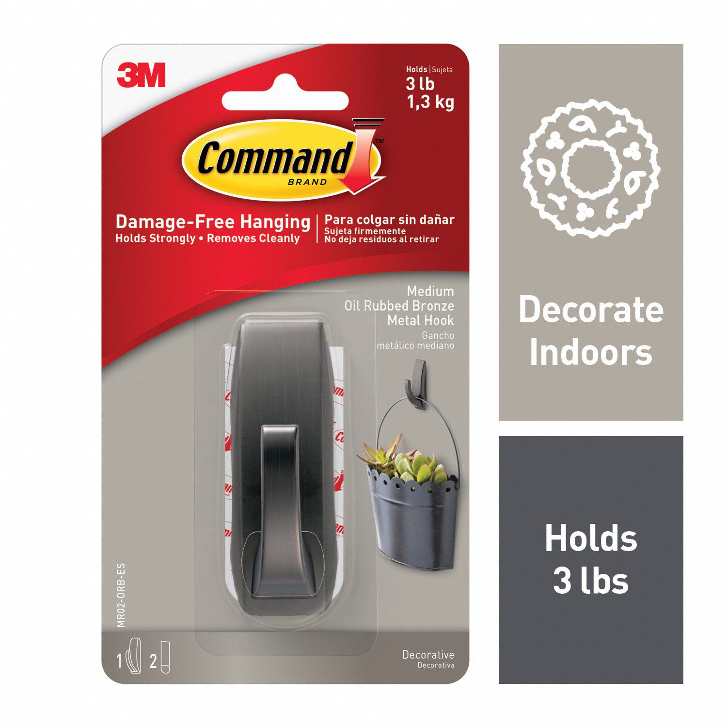 Hook: 3 lb Wt Capacity, 1 Points per Hook, Bronze, 1 1/8 in Overall Ht, 1 1/8 in Overall Wd