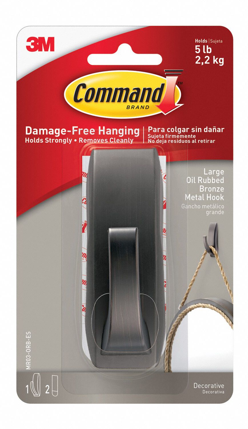 Bath Hook: 5 lb Wt Capacity, 1 Points per Hook, Bronze, 1 5/8 in Overall Ht, (2) Strips/Hook