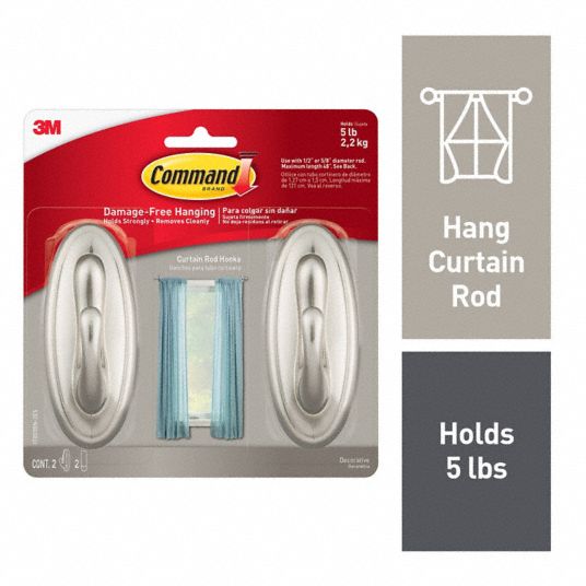 COMMAND, 1 Hooks, Metal, Curtain Rod Hooks - 61UV23