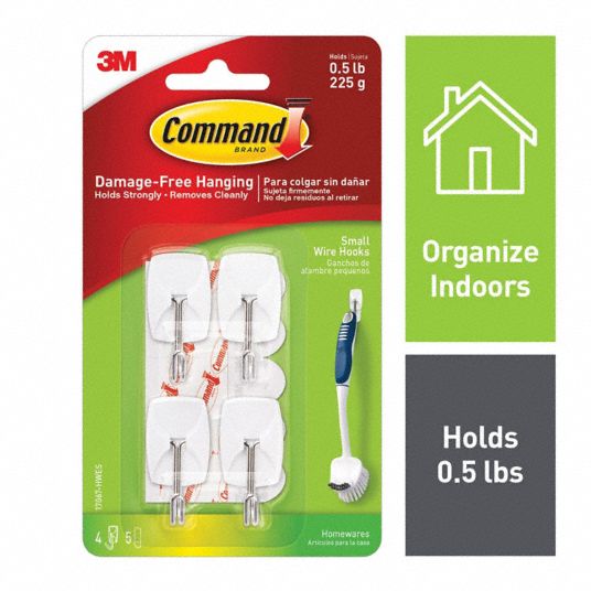 COMMAND, 4 Hooks, Plastic, Small Wire Hooks - 61UV29