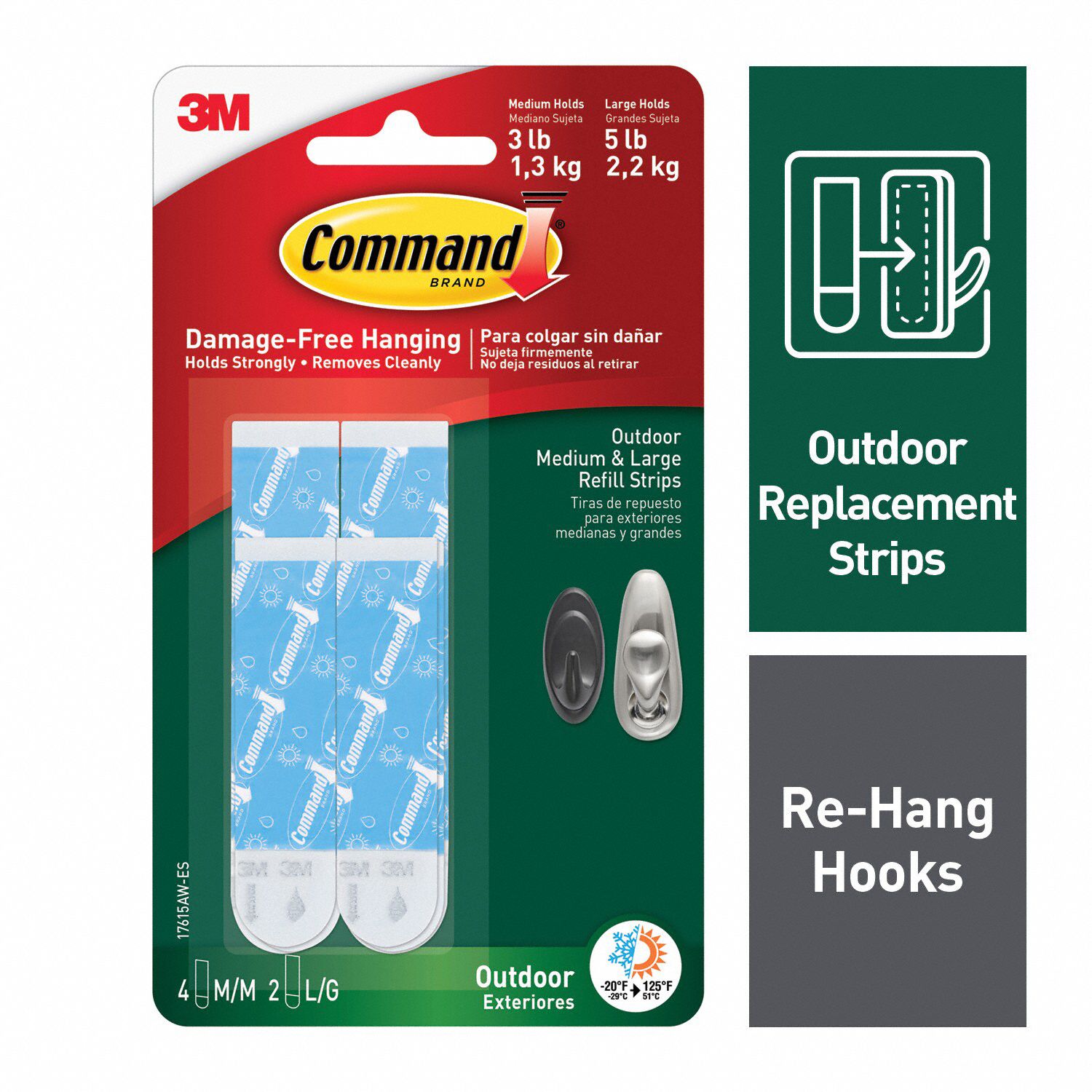 Outdoor Assorted Refill Strip: 0.75 in Overall Wd, 2.75 in_3.65 in Overall Lg, White, Foam