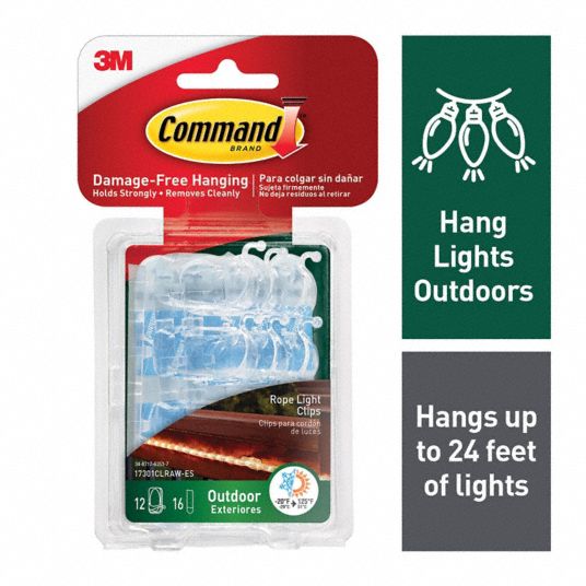 COMMAND, 0 Hooks, Plastic, Outdoor Rope Light Clips - 61UV70
