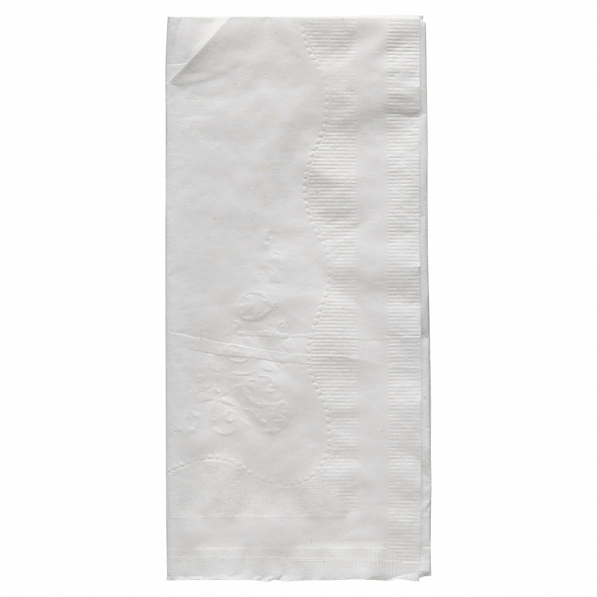 Disposable Dinner Napkin: 2 Ply, 8 in x 3 3/4 in, White, Embossed, Full-Fold, 3, 024 PK