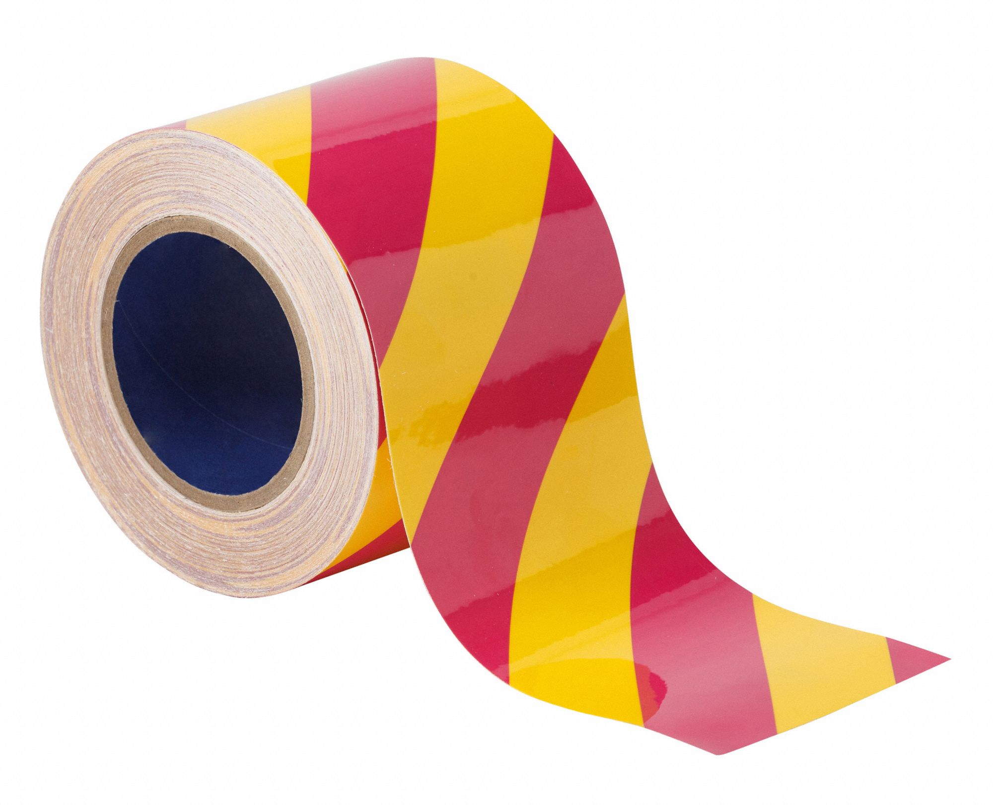 Floor Marking Tape: Gen Purpose, Striped, Pink/Yellow, 4 in x 100 ft, 8 mil Tape Thick