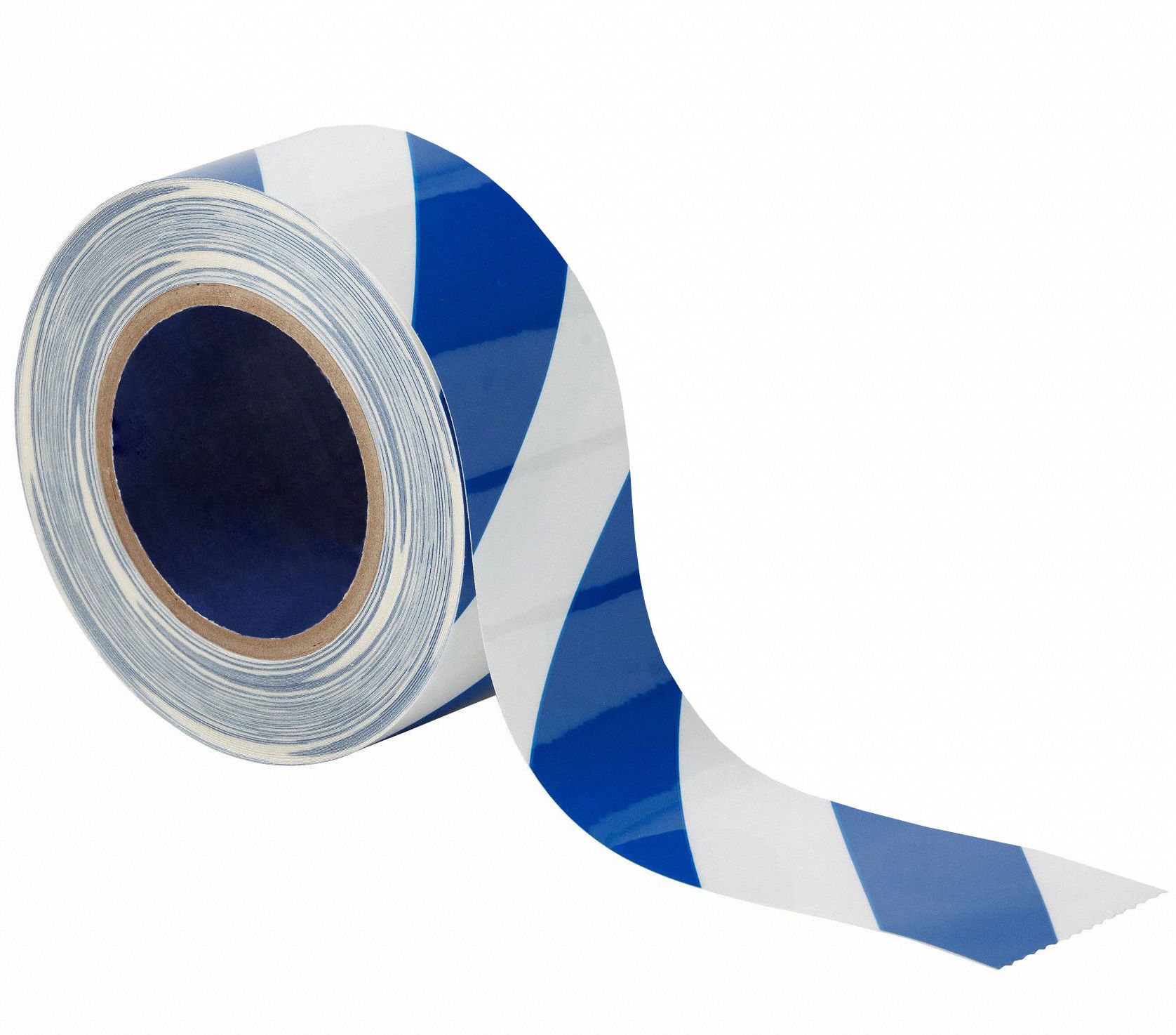 Floor Marking Tape: Gen Purpose, Striped, Blue/White, 2 in x 100 ft, 8 mil Tape Thick