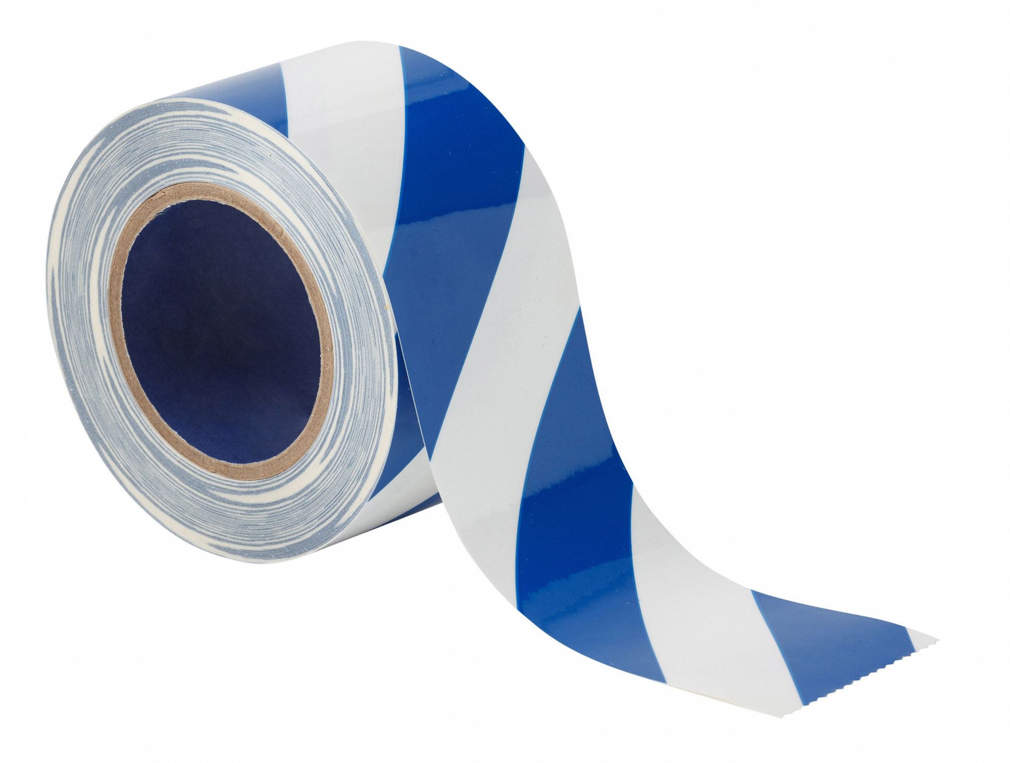 Floor Marking Tape: Gen Purpose, Striped, Blue/White, 3 in x 100 ft, 8 mil Tape Thick