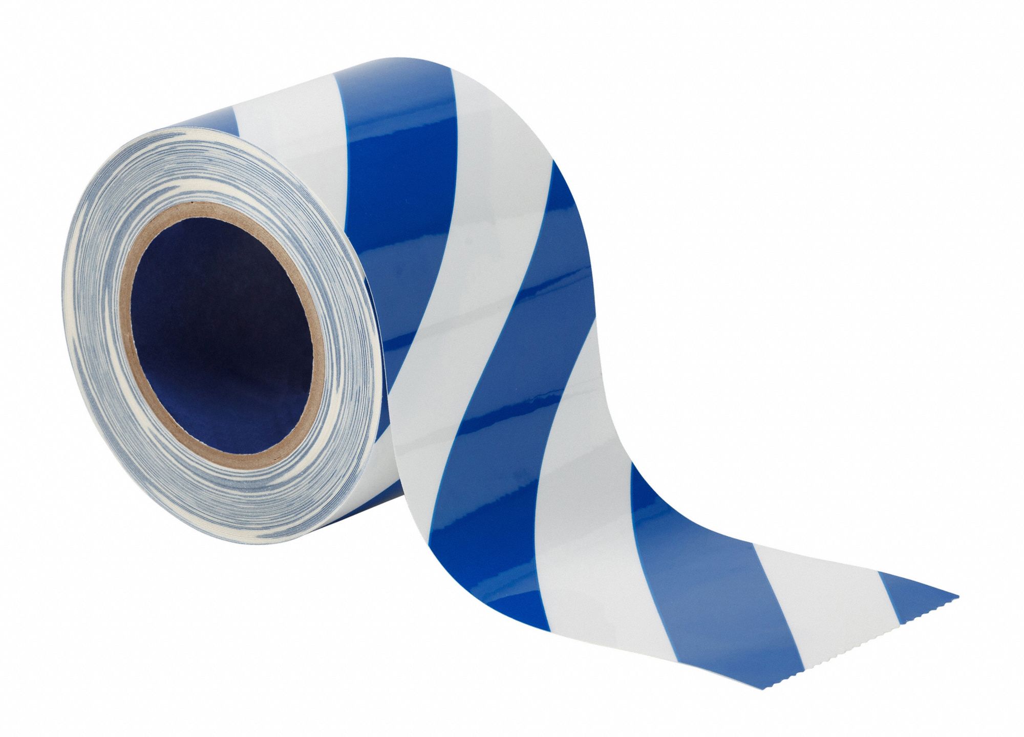Floor Marking Tape: Gen Purpose, Striped, Blue/White, 4 in x 100 ft, 8 mil Tape Thick