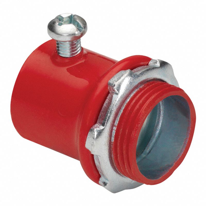 Set Screw Connector: Steel, 1 1/2 in Trade Size, 2 1/2 in Overall Lg, Non-Insulated, Red
