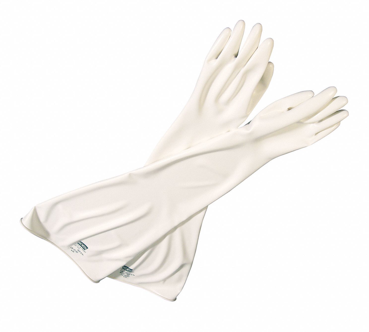 Glove Box Gloves: 8 in For Port Size, 30 mil Thick, White, 32 in Glove Lg, 10.5 Size - Numeric, 1 PR