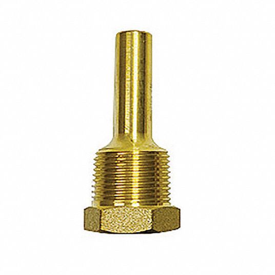 WEISS Industrial Thermowell Brass, 3/4 in MNPT, For 1/4 in Stem Lg, 1