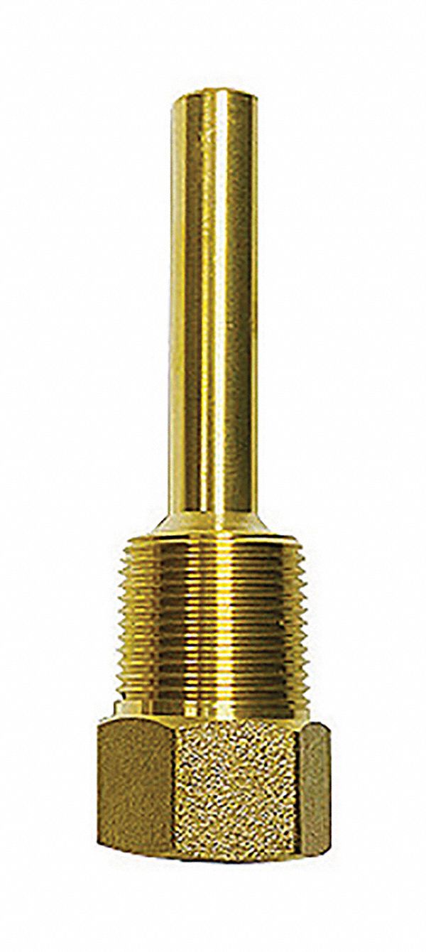 WEISS Industrial Thermowell Brass, 3/4 in MNPT, For 3 1/2 in Stem Lg