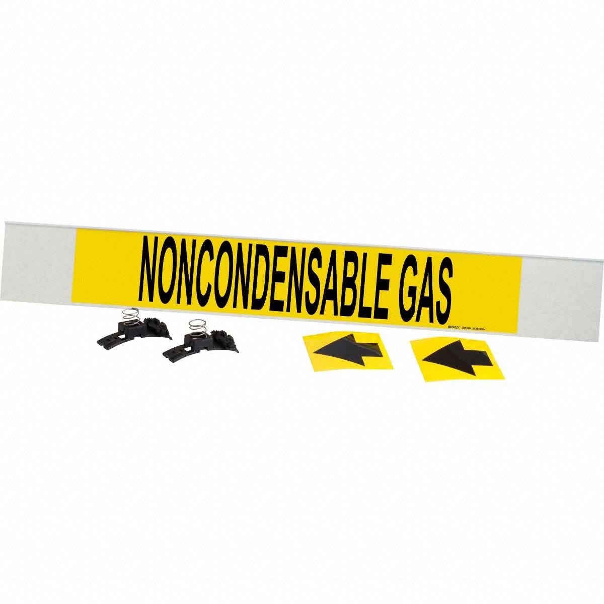 Pipe Marker: Noncondensable Gas, Yellow, Black, Fits 8 in and Larger Pipe O.D., 1 Pipe Markers
