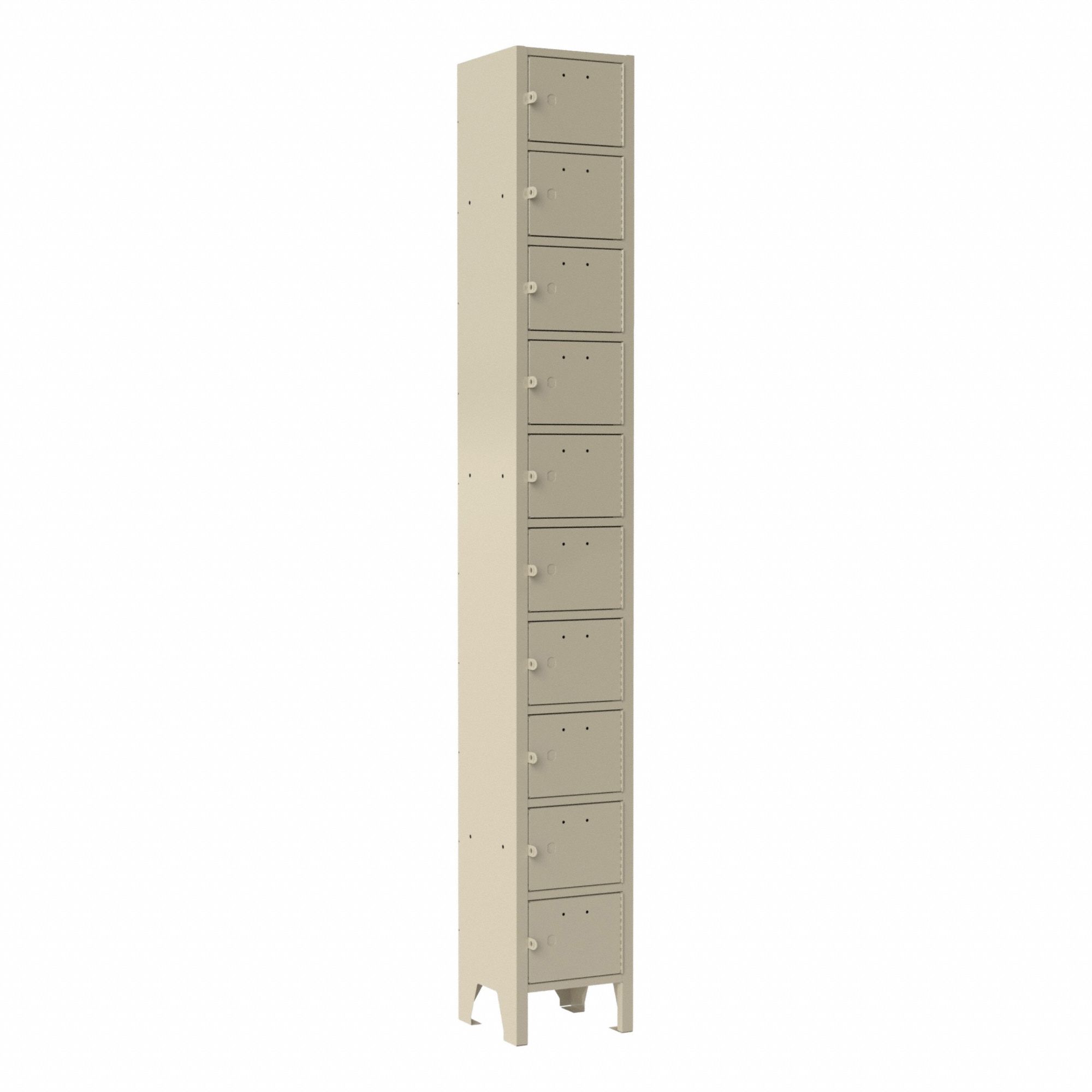 Cell Phone Locker: 9 in x 9 in x 66 5/8 in, 10 Tiers, 1 Units Wide, 10 Lockers, Steel