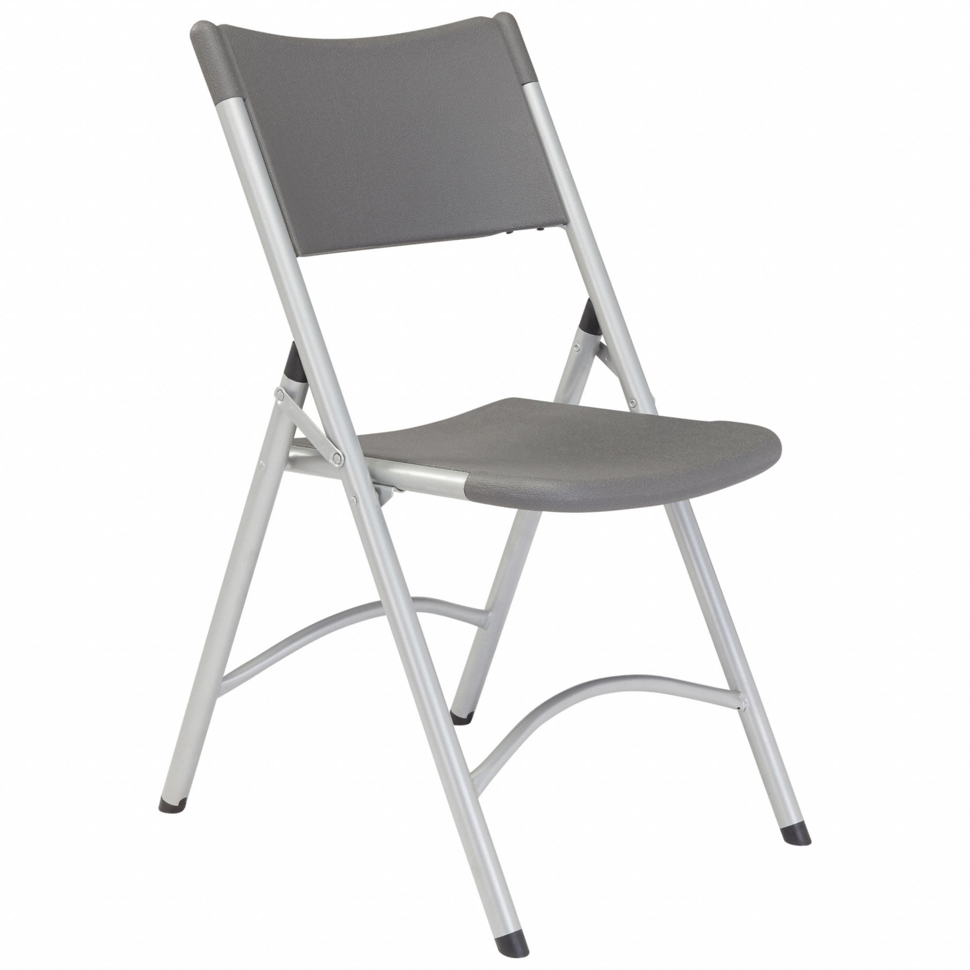 Folding Chair: Plastic Seat, Steel Frame, Charcoal Seat, 500 lb Wt Capacity