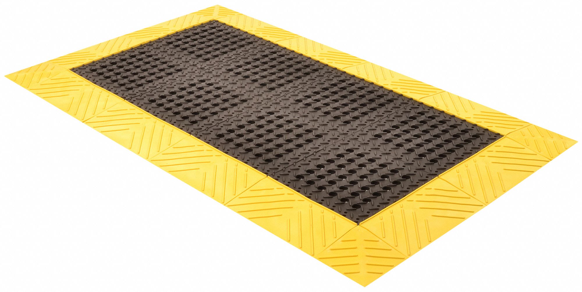 INTERLOCKING DRAINAGE MAT, 3X5 FT, 1 IN THICK, DIAMOND PLATE, BLK/YLW BORDER, VINYL