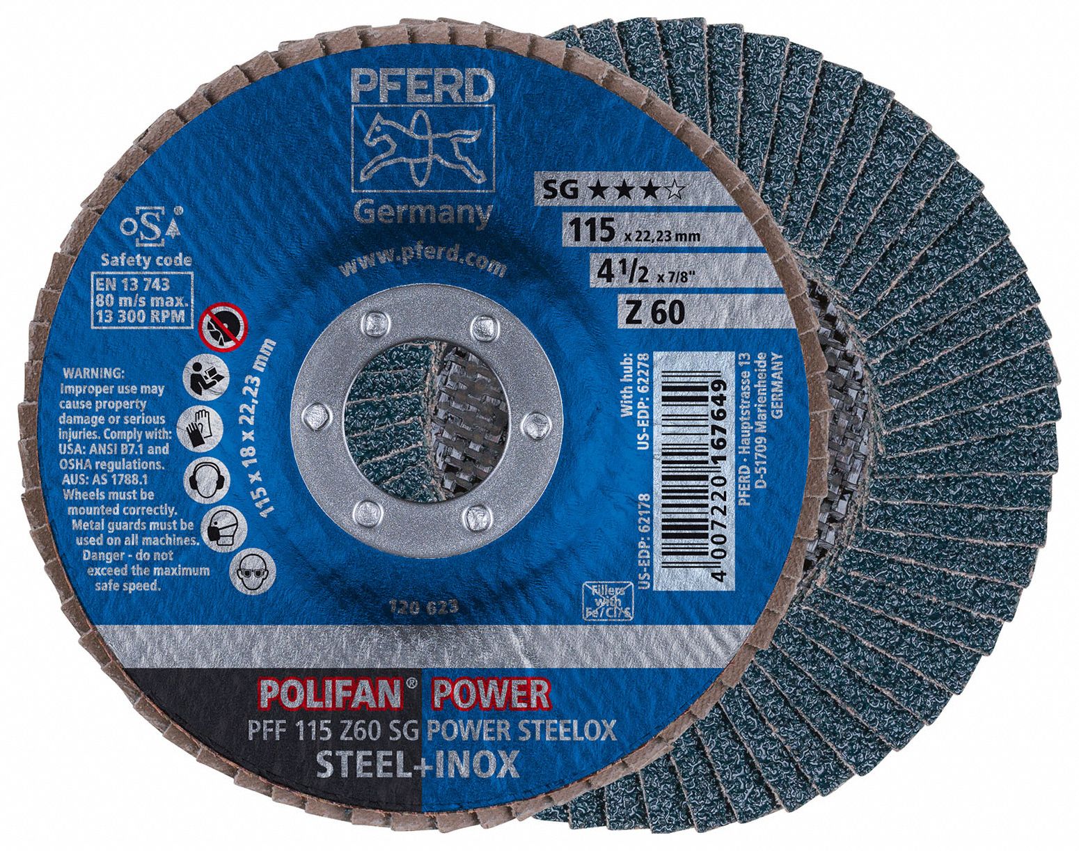 Flap Disc, 60 Grit, T 27, 4-1/2"x7/8"