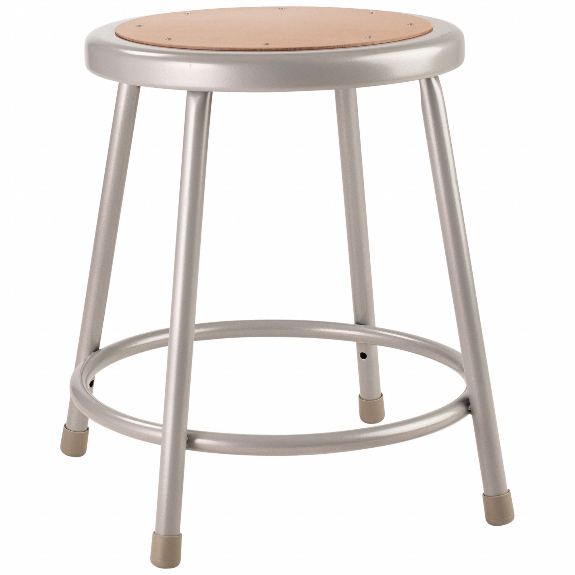 Round Stool: 18 in Overall Ht, 18 in min to 18 in max, No Backrest, Gray