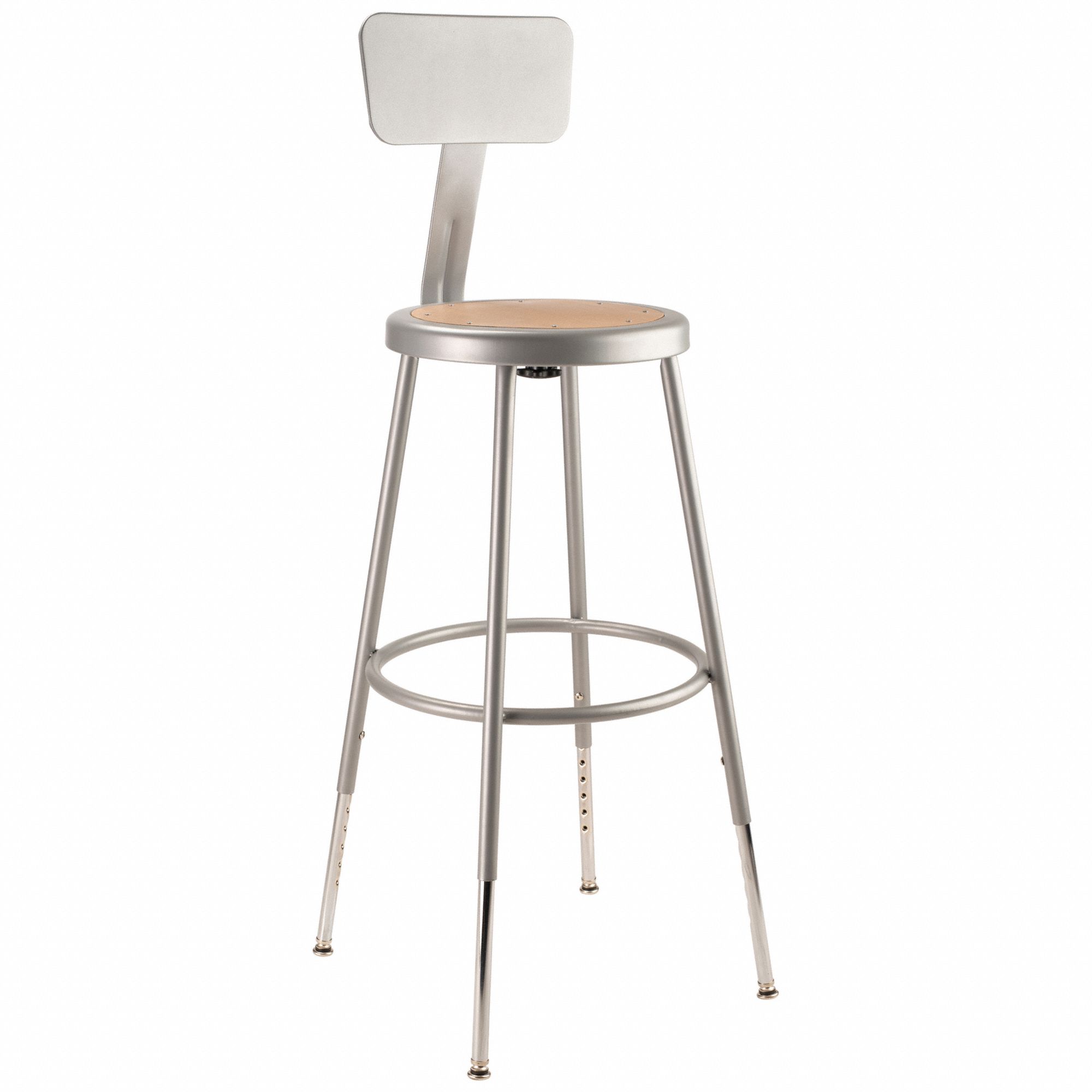 Round Stool: 38 in Overall Ht, Drilled Leg Inserts, 25 in min to 33 in max