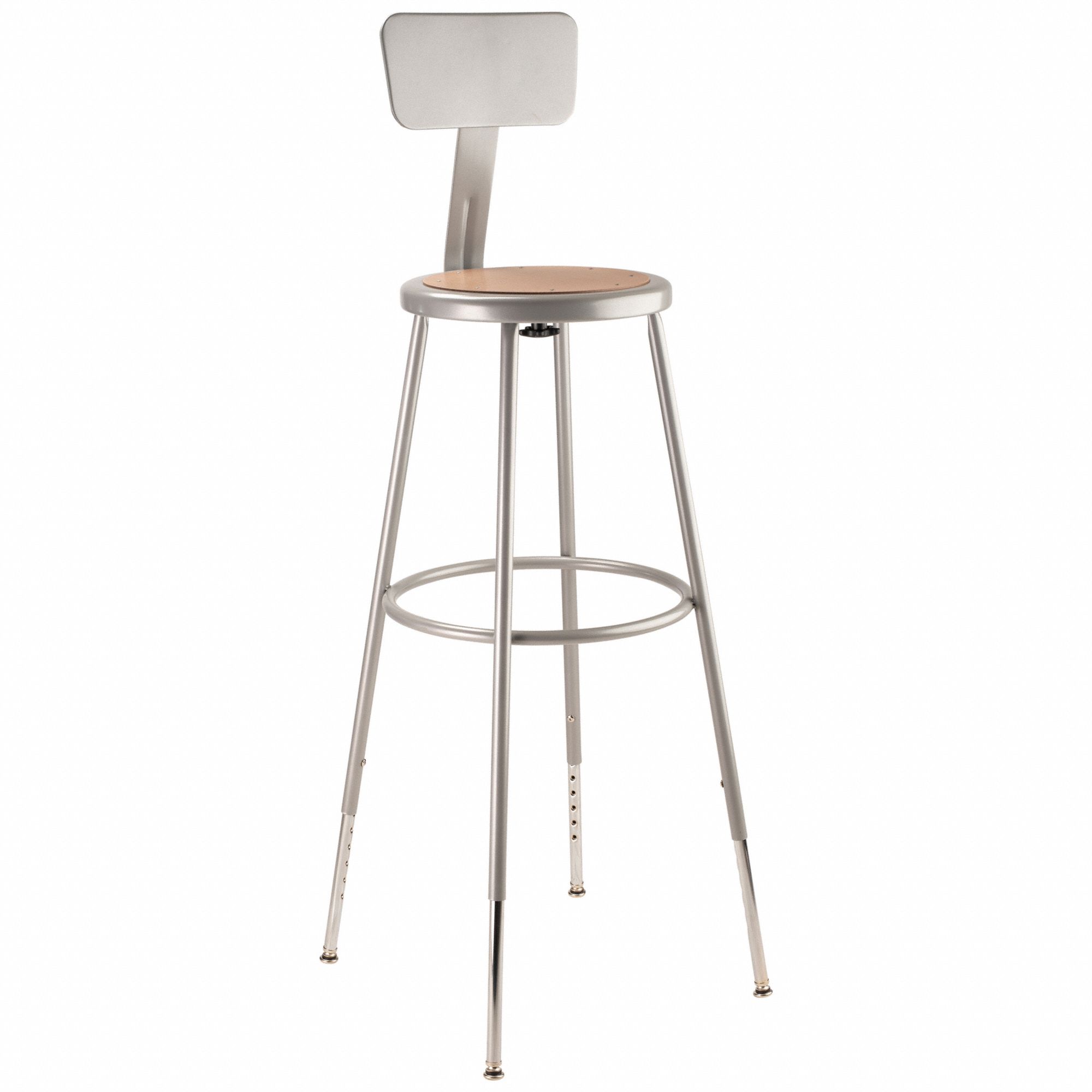 Round Stool: 44 in Overall Ht, Drilled Leg Inserts, 32 in min to 39 in max