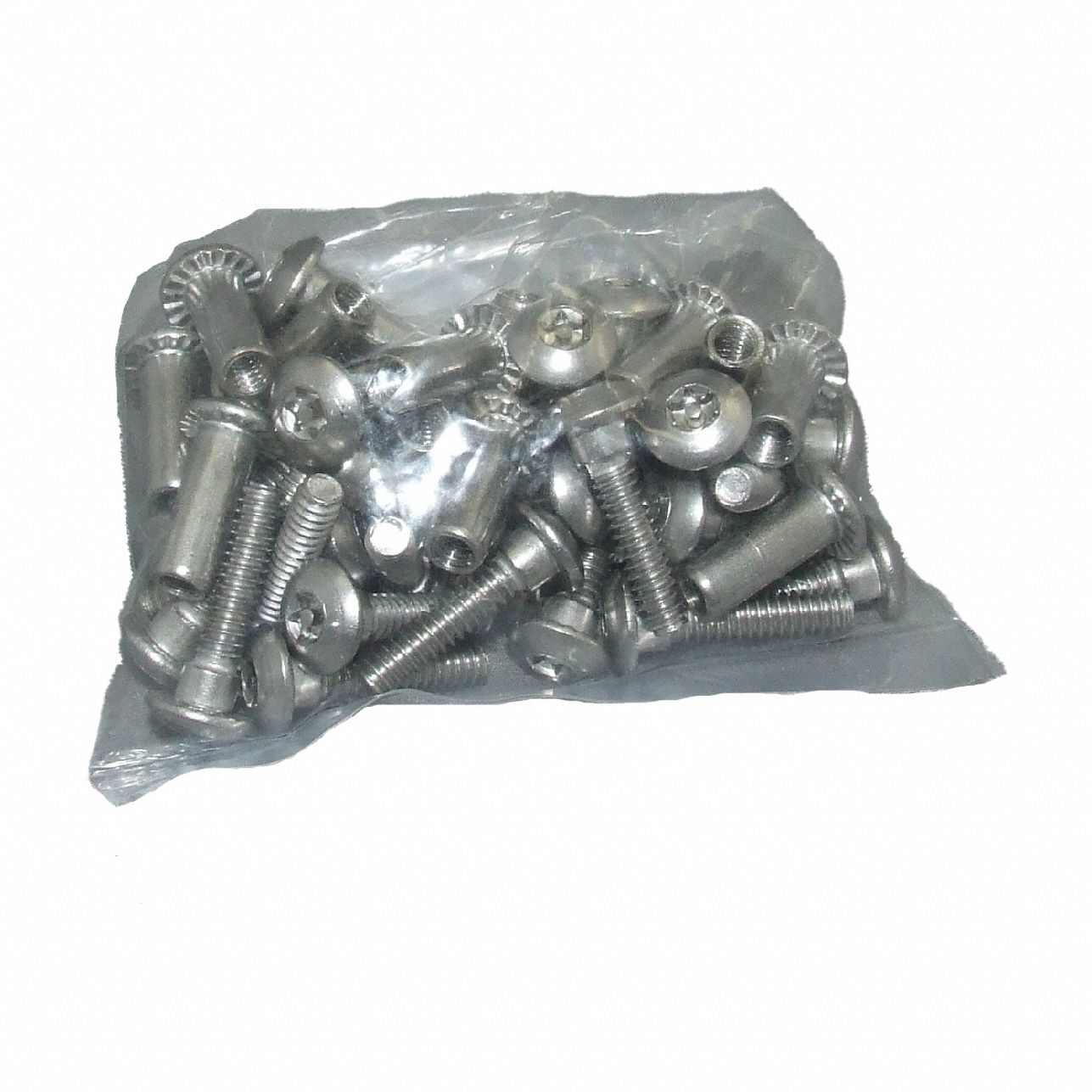 HADRIAN Barrel Screw/Nut Pack: Stainless Steel, Zinc (MPN 624100). Key specifications — Hardware Pieces Included: (21) SP Barrel Nut 304 ss; Compatible Partition Material: Plastic; Finish: Zinc; Component Type: Barrel Screw/Nut Pack; Brand: HADRIAN.