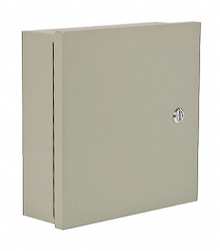 Enclosure: Steel, 14 in x 12 in x 4 in, NEMA 1, Solid Cover, Hinged, Painted