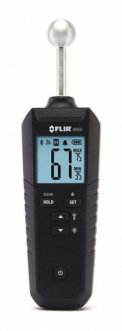 Moisture Meter: Digital, LCD with Backlight, Pinless, MR59 Meter/Pouch, Ball Pinless