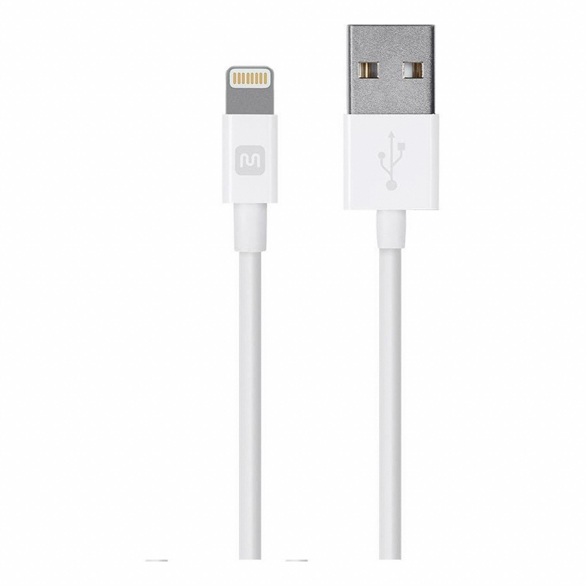 USB Cable: Lightning End 1, Type A End 2, White, 3 ft Lg, USB Cable
