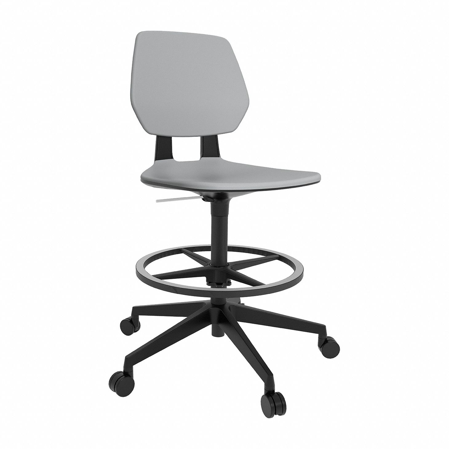 Task Chair: Commute, Gray, Plastic Material, 17 3/4 in Seat Wd, 18 in Seat Dp, Swivel