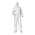 HOODED COVERALLS, L, MICROPOROUS FILM, ELASTIC CUFF W/BOOT COVERS, WHITE