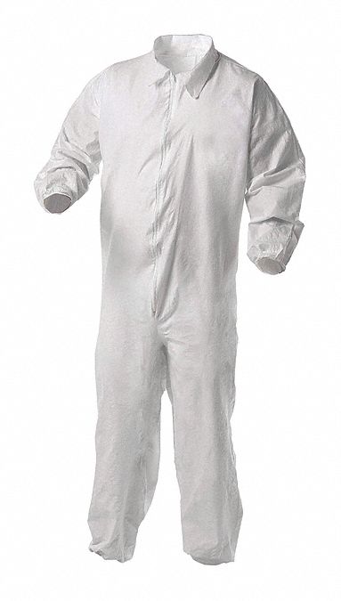 COLLARED COVERALLS, WHITE, M, ELASTIC CUFFS, MICROPOROUS FILM