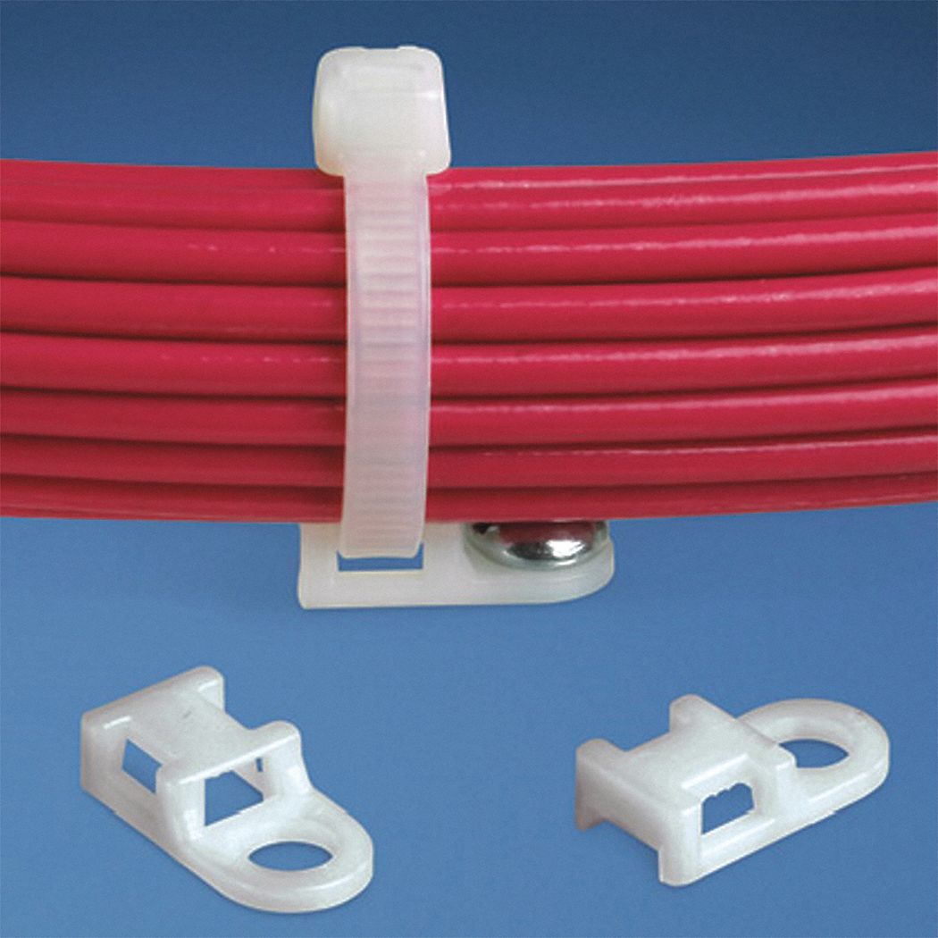 Cable Tie Mount: 0.2 in Slot Wd, 0.07 in Slot Ht, Natural, 0.37 in Wd, 0.19 in Ht, 1, 000 PK
